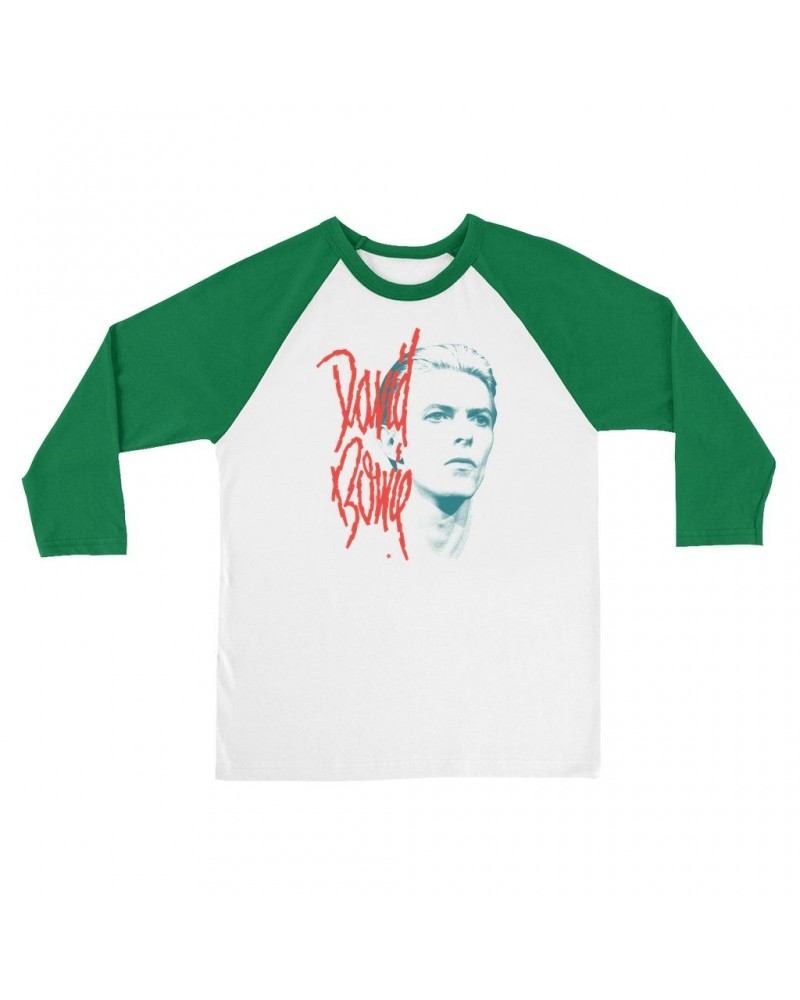 David Bowie 3/4 Sleeve Baseball Tee | Peach Bowie Photo Design Shirt $11.08 Shirts