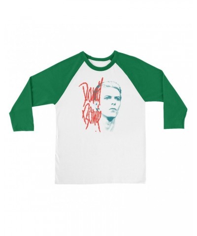 David Bowie 3/4 Sleeve Baseball Tee | Peach Bowie Photo Design Shirt $11.08 Shirts