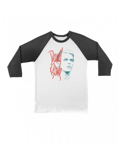 David Bowie 3/4 Sleeve Baseball Tee | Peach Bowie Photo Design Shirt $11.08 Shirts