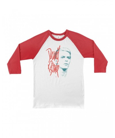 David Bowie 3/4 Sleeve Baseball Tee | Peach Bowie Photo Design Shirt $11.08 Shirts