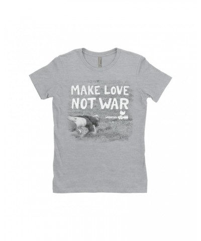 Woodstock Ladies' Boyfriend T-Shirt | Make Love Not War Famous Image Distressed Shirt $10.48 Shirts