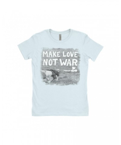 Woodstock Ladies' Boyfriend T-Shirt | Make Love Not War Famous Image Distressed Shirt $10.48 Shirts