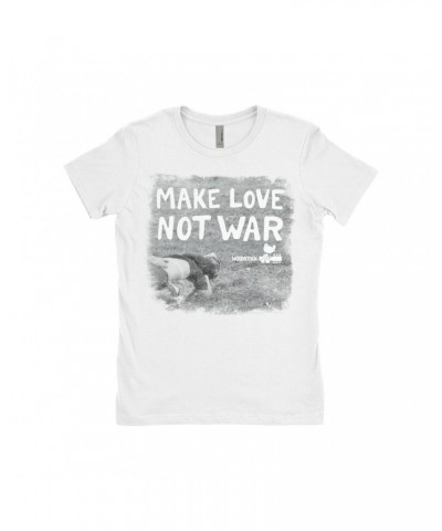 Woodstock Ladies' Boyfriend T-Shirt | Make Love Not War Famous Image Distressed Shirt $10.48 Shirts