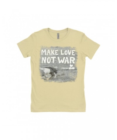 Woodstock Ladies' Boyfriend T-Shirt | Make Love Not War Famous Image Distressed Shirt $10.48 Shirts