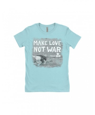 Woodstock Ladies' Boyfriend T-Shirt | Make Love Not War Famous Image Distressed Shirt $10.48 Shirts