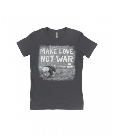 Woodstock Ladies' Boyfriend T-Shirt | Make Love Not War Famous Image Distressed Shirt $10.48 Shirts