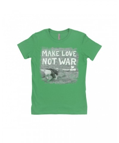 Woodstock Ladies' Boyfriend T-Shirt | Make Love Not War Famous Image Distressed Shirt $10.48 Shirts