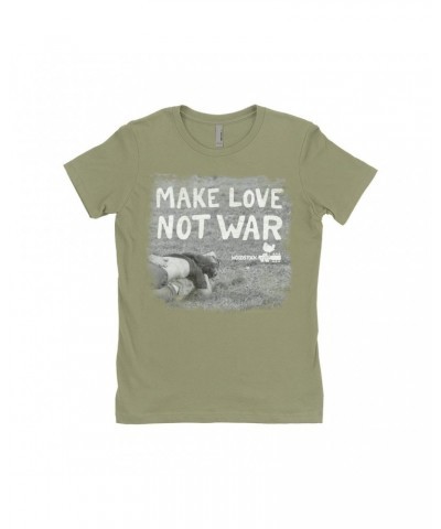 Woodstock Ladies' Boyfriend T-Shirt | Make Love Not War Famous Image Distressed Shirt $10.48 Shirts