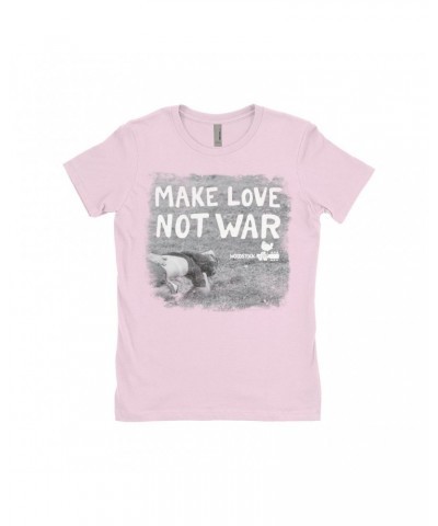 Woodstock Ladies' Boyfriend T-Shirt | Make Love Not War Famous Image Distressed Shirt $10.48 Shirts