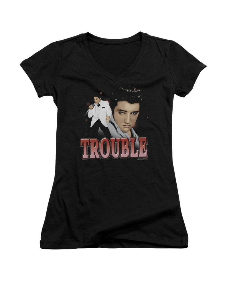 Elvis Presley Junior's V-Neck Shirt | TROUBLE Junior's Tee $5.94 Shirts