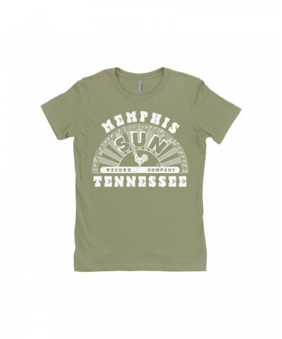 Sun Records Ladies' Boyfriend T-Shirt | White Memphis Tennessee Label Logo Shirt $11.48 Shirts