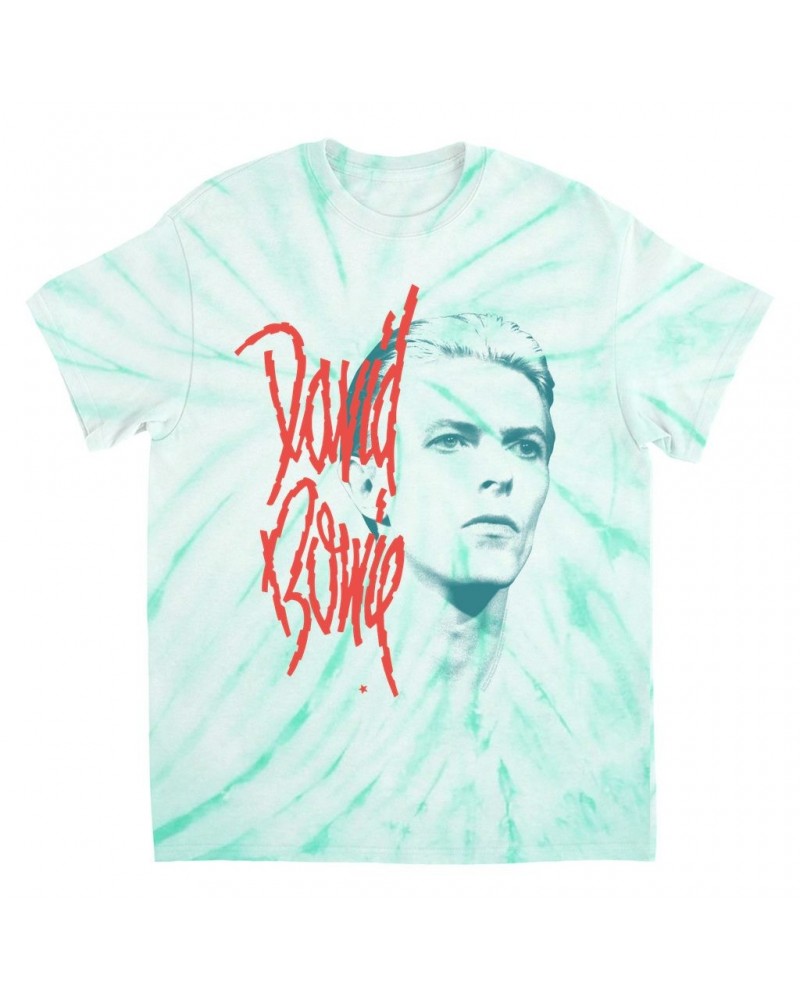 David Bowie T-Shirt | Peach Bowie Photo Design Tie Dye Shirt $8.89 Shirts