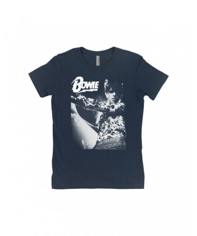 David Bowie Ladies' Boyfriend T-Shirt | Bowie Logo And Photo In White Shirt $7.73 Shirts