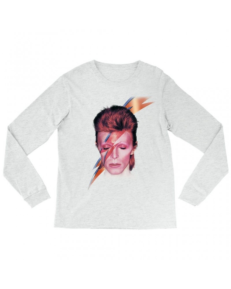 David Bowie Heather Long Sleeve Shirt | Aladdin Sane With Lightning Bolt Design Shirt $9.58 Shirts