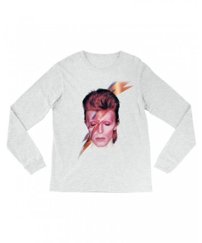 David Bowie Heather Long Sleeve Shirt | Aladdin Sane With Lightning Bolt Design Shirt $9.58 Shirts