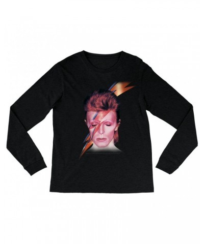 David Bowie Heather Long Sleeve Shirt | Aladdin Sane With Lightning Bolt Design Shirt $9.58 Shirts