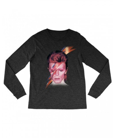 David Bowie Heather Long Sleeve Shirt | Aladdin Sane With Lightning Bolt Design Shirt $9.58 Shirts