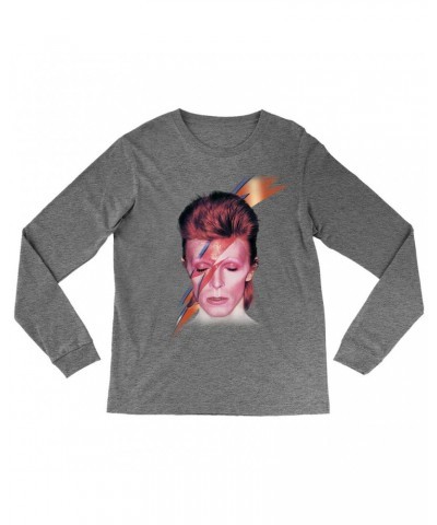 David Bowie Heather Long Sleeve Shirt | Aladdin Sane With Lightning Bolt Design Shirt $9.58 Shirts