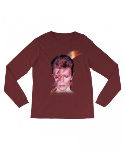 David Bowie Heather Long Sleeve Shirt | Aladdin Sane With Lightning Bolt Design Shirt $9.58 Shirts