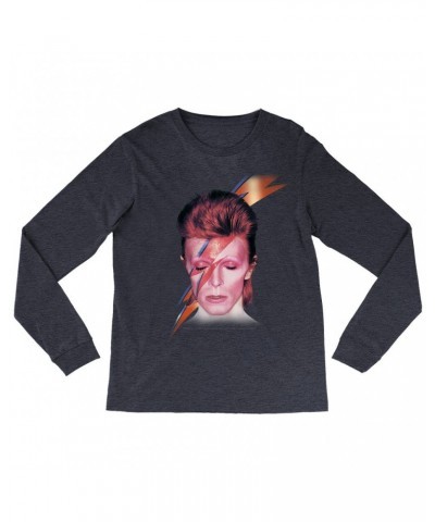 David Bowie Heather Long Sleeve Shirt | Aladdin Sane With Lightning Bolt Design Shirt $9.58 Shirts