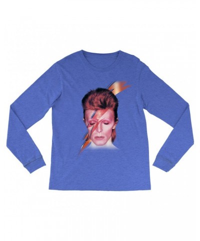 David Bowie Heather Long Sleeve Shirt | Aladdin Sane With Lightning Bolt Design Shirt $9.58 Shirts