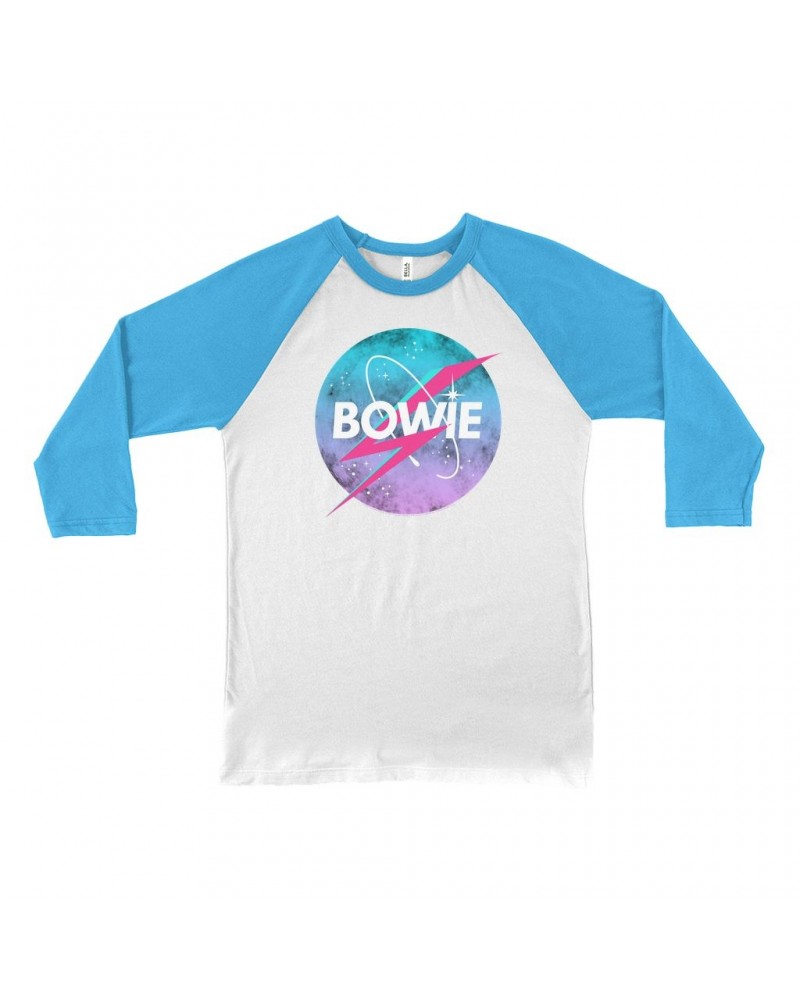 David Bowie 3/4 Sleeve Baseball Tee | Pastel Bowie NASA Inspired Logo Shirt $12.28 Shirts