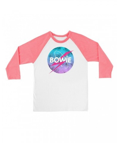 David Bowie 3/4 Sleeve Baseball Tee | Pastel Bowie NASA Inspired Logo Shirt $12.28 Shirts