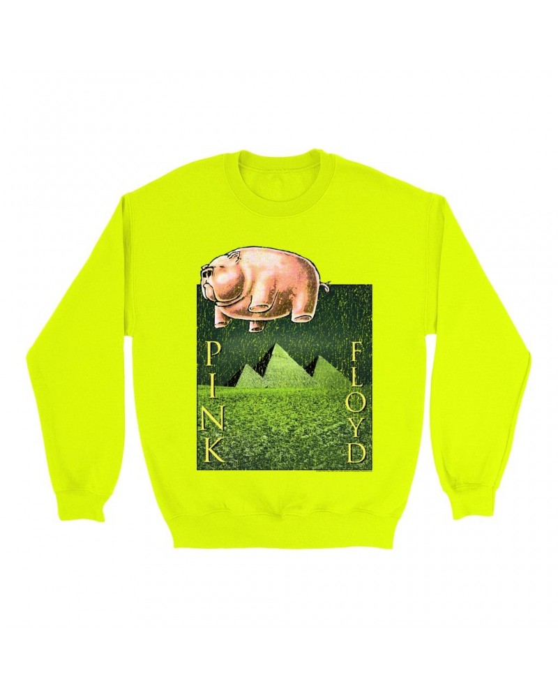 Pink Floyd Bright Colored Sweatshirt | Animals Meets The Pyramids Distressed Sweatshirt $14.33 Sweatshirts