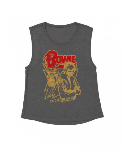 David Bowie Ladies' Muscle Tank Top | 1972 World Tour Design Distressed Shirt $10.54 Shirts