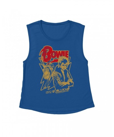 David Bowie Ladies' Muscle Tank Top | 1972 World Tour Design Distressed Shirt $10.54 Shirts