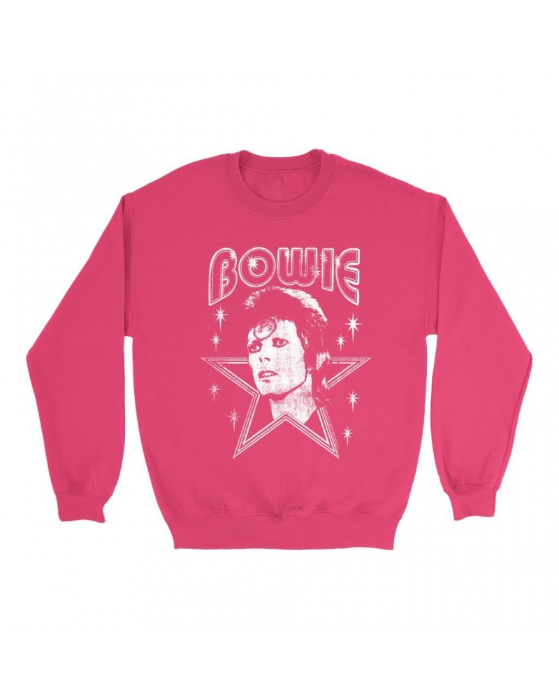 David Bowie Bright Colored Sweatshirt | White Vintage Retro Star Image Distressed Sweatshirt $13.98 Sweatshirts