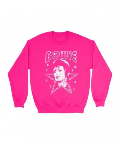 David Bowie Bright Colored Sweatshirt | White Vintage Retro Star Image Distressed Sweatshirt $13.98 Sweatshirts