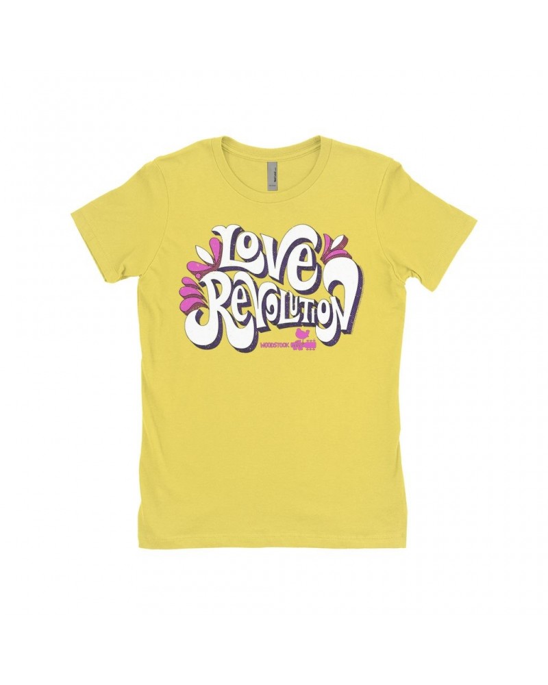 Woodstock Ladies' Boyfriend T-Shirt | Love Revolution Pink Hues Image Shirt $7.49 Shirts