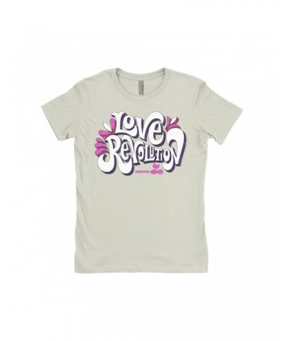 Woodstock Ladies' Boyfriend T-Shirt | Love Revolution Pink Hues Image Shirt $7.49 Shirts