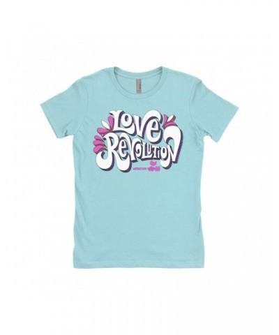 Woodstock Ladies' Boyfriend T-Shirt | Love Revolution Pink Hues Image Shirt $7.49 Shirts