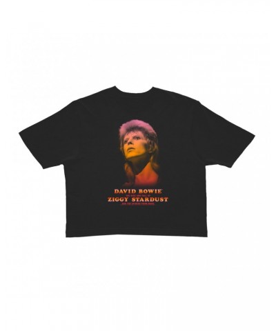 David Bowie Ladies' Crop Tee | The Rise And Fall Of Ziggy Stardust And The Spiders From Mars Ombre Image Crop T-shirt $9.16 S...