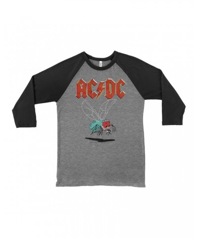 AC/DC 3/4 Sleeve Baseball Tee | Fly On The Wall Tour Design Distressed Shirt $10.18 Shirts