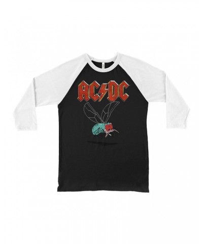 AC/DC 3/4 Sleeve Baseball Tee | Fly On The Wall Tour Design Distressed Shirt $10.18 Shirts