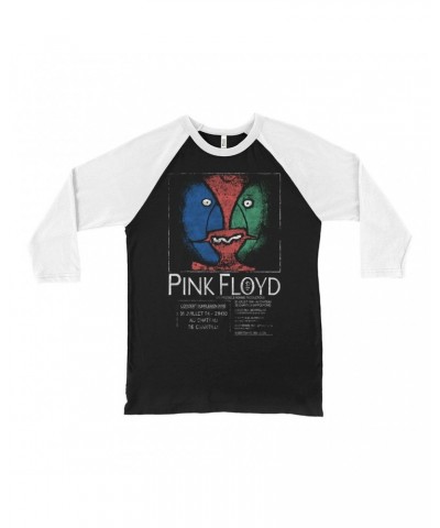 Pink Floyd 3/4 Sleeve Baseball Tee | Division Bell France Concert Distressed Shirt $9.58 Shirts